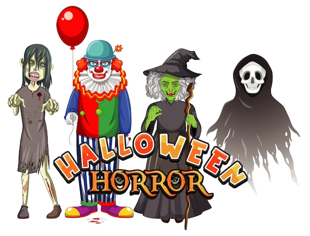 Projekt Tekstu Halloween Horror Z Postaciami Duchów Halloween Darmowych Wektorów