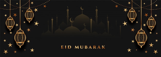 Projekt transparentu festiwalu Eid Mubarak czarno-złoty
