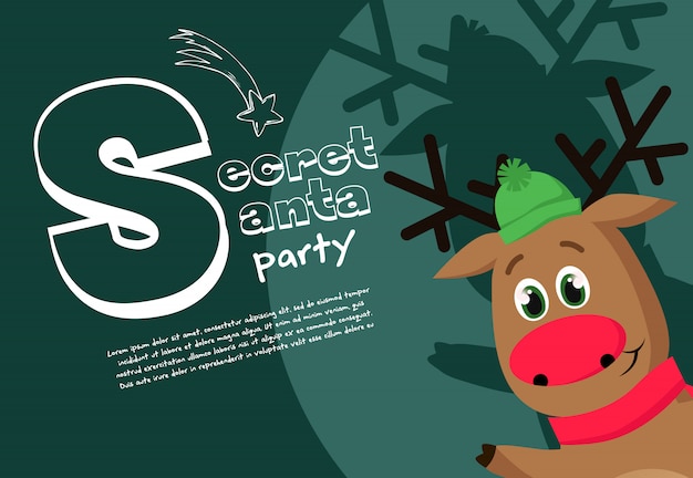 Projekt Transparentu Secret Santa Party Z Przyjaznym Jelenia W Kapeluszu