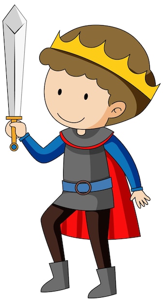 Bezpłatny wektor prosta postać z kreskówki króla trzymającego miecz na białym tle