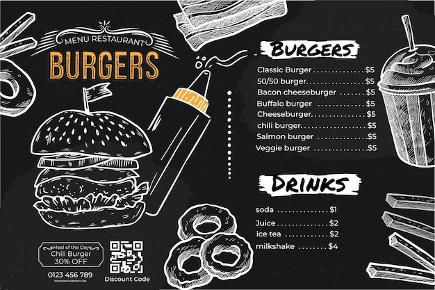 Proste Ciemne Menu Z Burgerami Premium