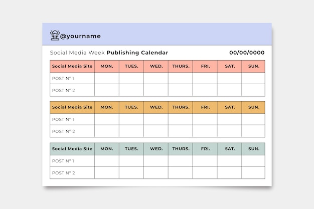 Bezpłatny wektor prosty kalendarz publikacji tygodnia mediów społecznościowych