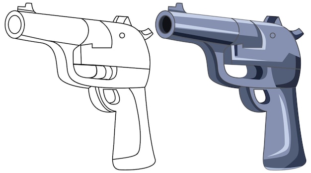 Bezpłatny wektor prosty pistolet do kreskówek i doodle outline do kolorowania stron