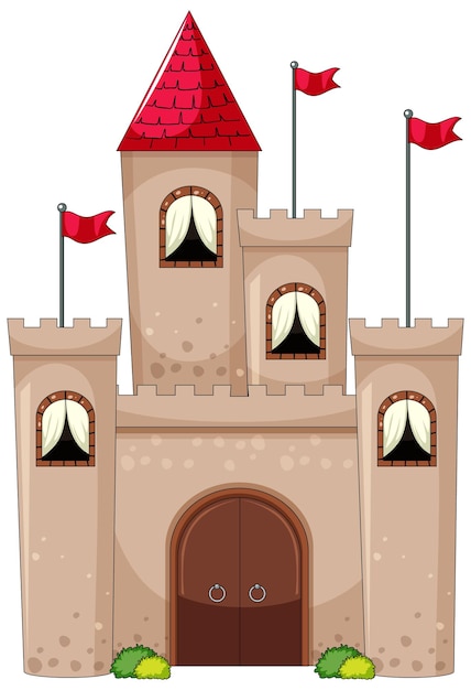 Bezpłatny wektor prosty styl kreskówki zamku na białym tle