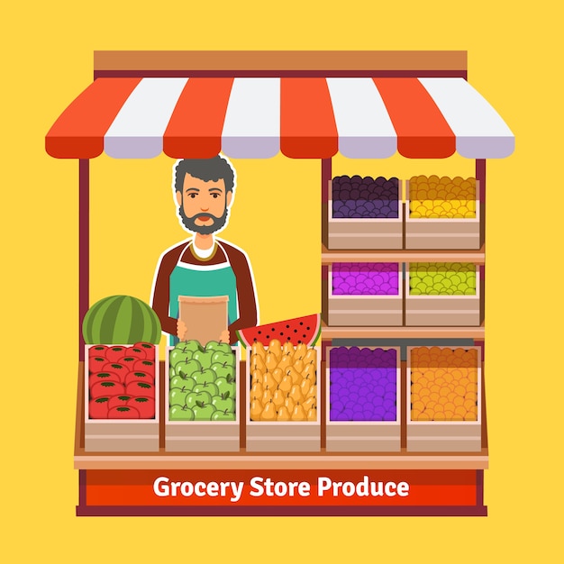 Bezpłatny wektor prowadzenie sklepu. sprzedaż detaliczna owoców i warzyw