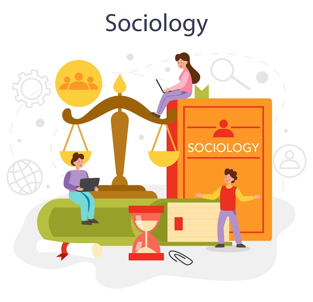 Bezpłatny wektor przedmiot szkolny z socjologii uczniowie studiujący wzorce społeczne relacji społecznych interakcje społeczne i kultura nauka polityczna i nauki społeczne ilustracja wektorowa