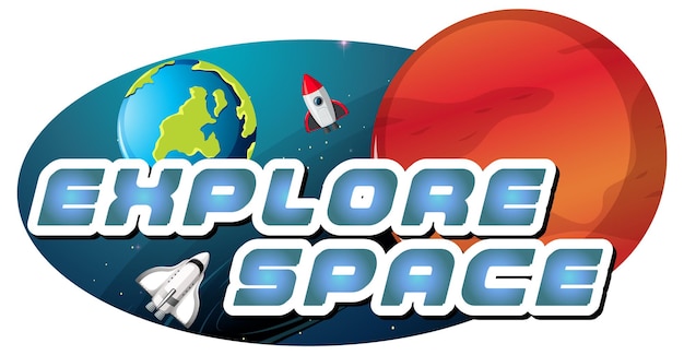 Bezpłatny wektor przeglądaj projekt logo kosmicznego słowa z planetą