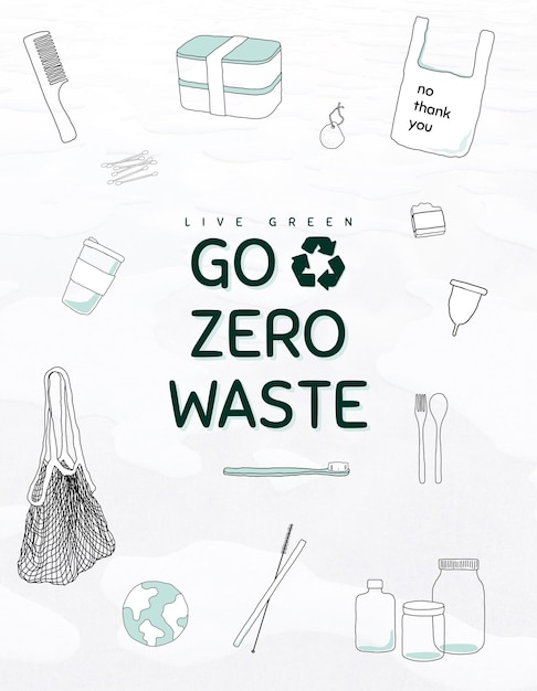 Bezpłatny wektor przejdź do edytowalnego szablonu ulotki zero waste