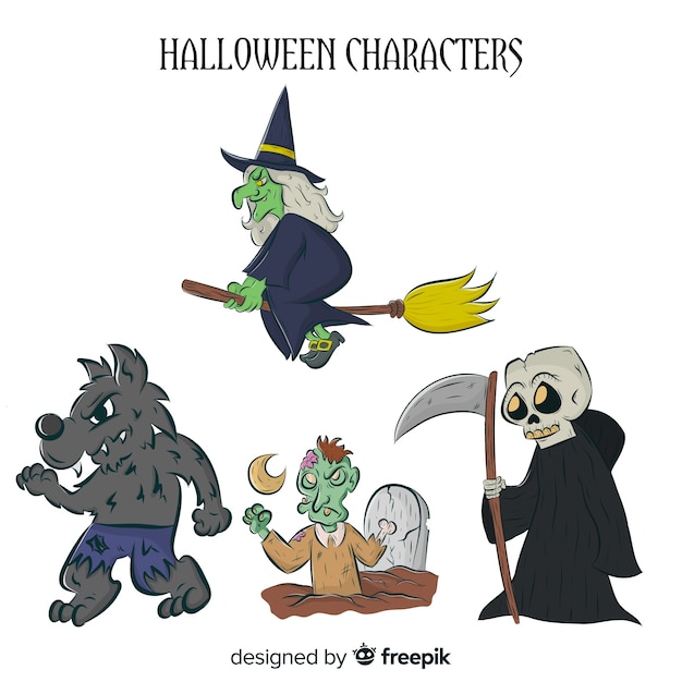 Przerażająca Ręcznie Rysowane Halloween Charakter Kolekcji