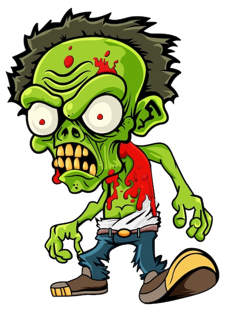 Bezpłatny wektor przerażający zielony zombie w stylu cartoon