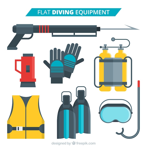 Bezpłatny wektor przydatne elementy nurkowania w płaskiej konstrukcji