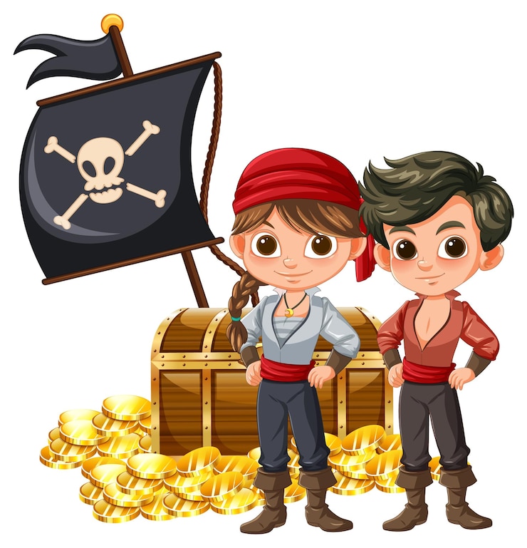 Bezpłatny plik Wektor przygoda pirata z skrzynką ze skarbem