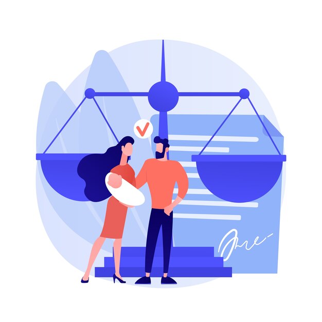 Przyjęcie ilustracji wektorowych abstrakcyjnej koncepcji dziecka. Rodzicielstwo dzieci, sierociniec, rodzice adopcyjni, szczęśliwa rodzina międzyrasowa, samotny rodzic, afrykańskie dziecko, abstrakcyjna metafora pary tej samej płci.