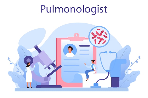 Pulmonolog Idea Zdrowia I Leczenia Medycznego Zdrowy Układ Płuc Leczenie Astmy Odmy Opłucnowej I Diagnostyka Ilustracja Na Białym Tle Wektor