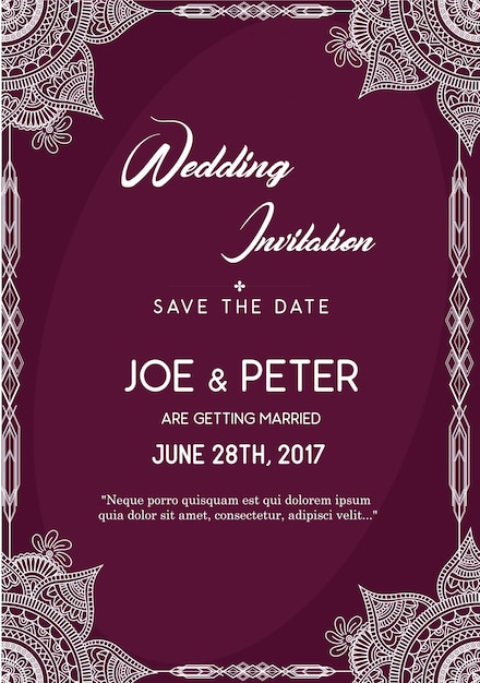 Purpurowy szablon zaproszenia ślubu