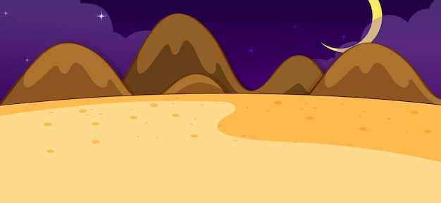 Pusta scena natury pustyni w nocy w prostym stylu