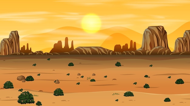 Pusty pustynny las krajobraz w scenie czasu zachodu słońca