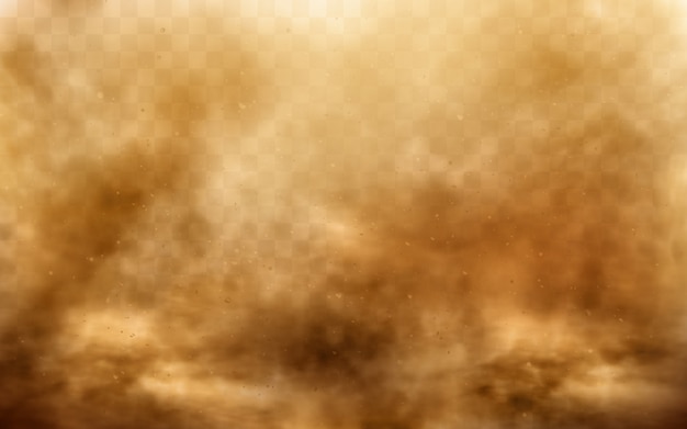 Pustynna burza piaskowa, brązowa zakurzona chmura na przezroczystym