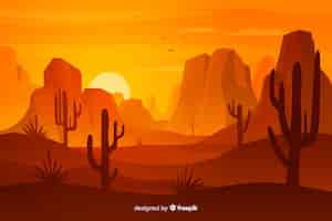 Bezpłatny wektor pustynny krajobraz z wydmami i kaktusami