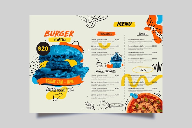 Pyszne Niebieskie Menu Restauracji Burger