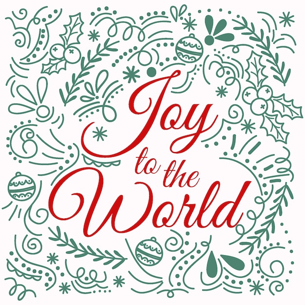 Bezpłatny wektor radość dla świata napis z elementami świątecznymi