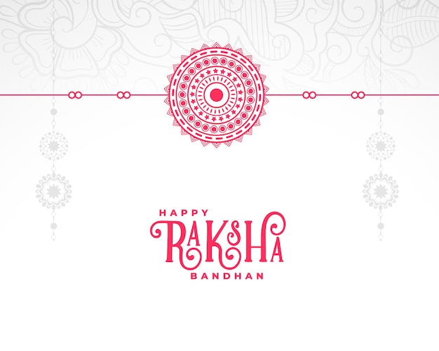 Bezpłatny wektor raksha bandhan biała karta z dekoracyjnym płaskim wzorem rakhi