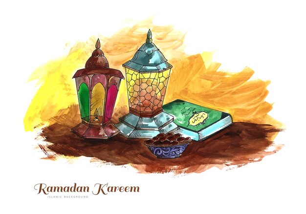 Bezpłatny wektor ramadan kareem islamski projekt karty z pozdrowieniami świętego festiwalu
