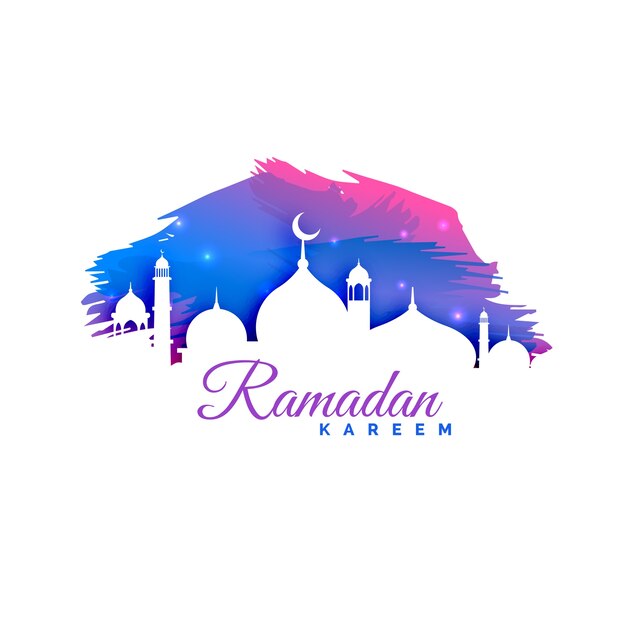 Ramadan kareem tle z sylwetka meczetu i akwarela tle