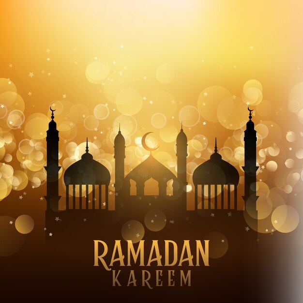 Ramadan kareem tło z meczetami na bokeh światłach