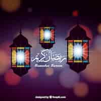 Bezpłatny wektor ramadan tło z lampy w niewyraźne stylu