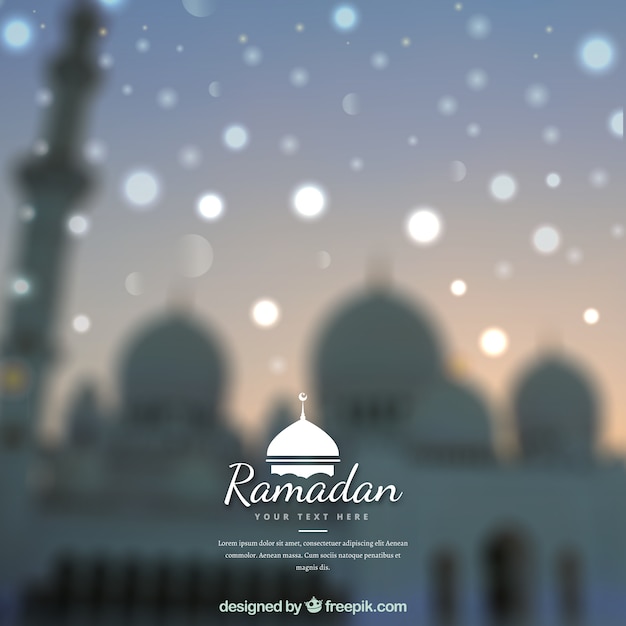 Bezpłatny wektor ramadan tło z meczetu w niewyraźne stylu