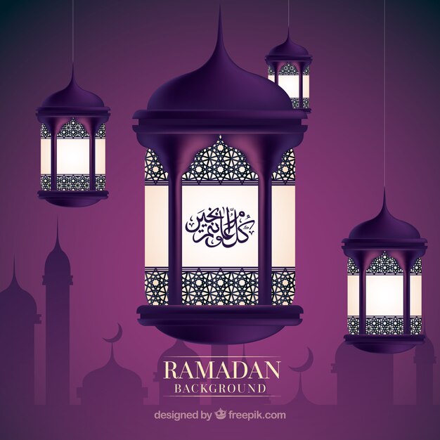 Ramadan tło z realistycznymi lampami