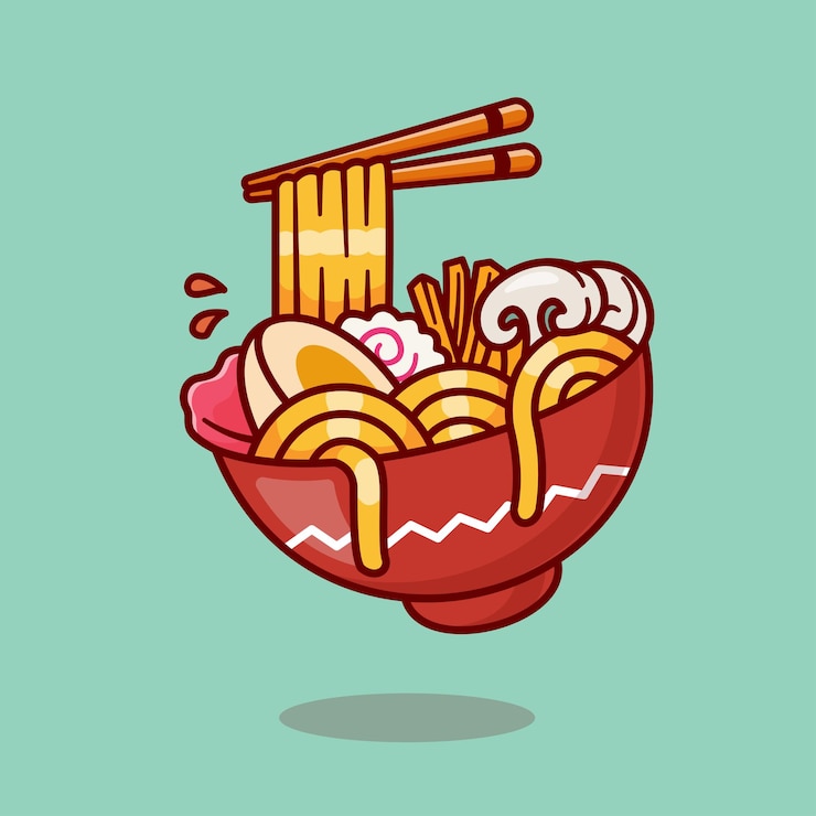Bezpłatny plik Wektor ramen noodle z grzybami i pałeczkami do jedzenia wektor kreskówki ikona ilustracja obiekt spożywczy izolowany płaski