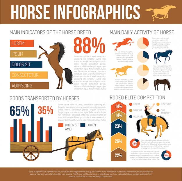 Bezpłatny wektor rasa koni infographic prezentacji płaski plakat