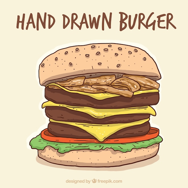 Bezpłatny wektor rę cznie rysowane tle smacznego burgera