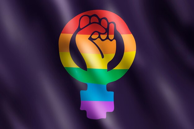 Realistyczna feministyczna ilustracja flagi lgbt