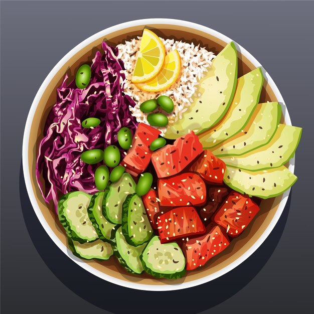 Realistyczna ilustracja jedzenia poke bowl