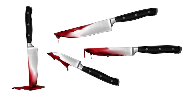 Realistyczna ilustracja kolekcji krwawych noży