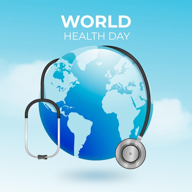 Realistyczna ilustracja światowego dnia zdrowia z planetą i stetoskopem