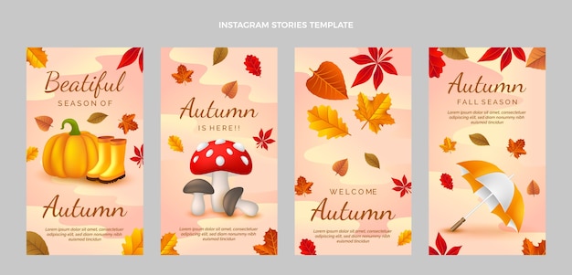 Bezpłatny wektor realistyczna jesienna kolekcja opowiadań na instagramie