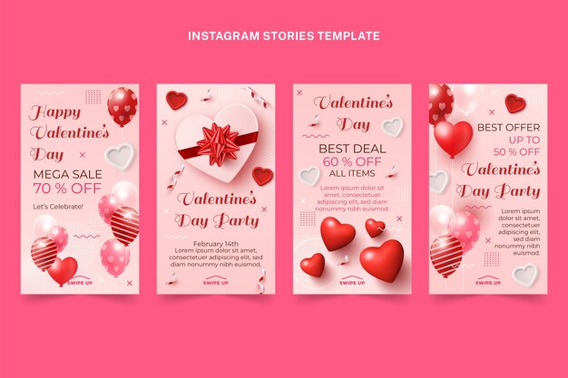 Realistyczna kolekcja opowiadań walentynkowych na Instagramie