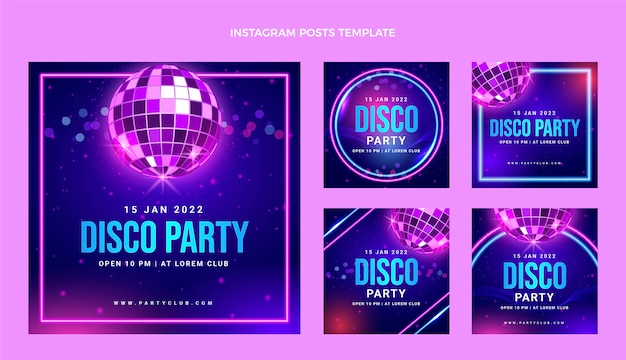 Realistyczna Kolekcja Postów Na Instagramie Neon Disco