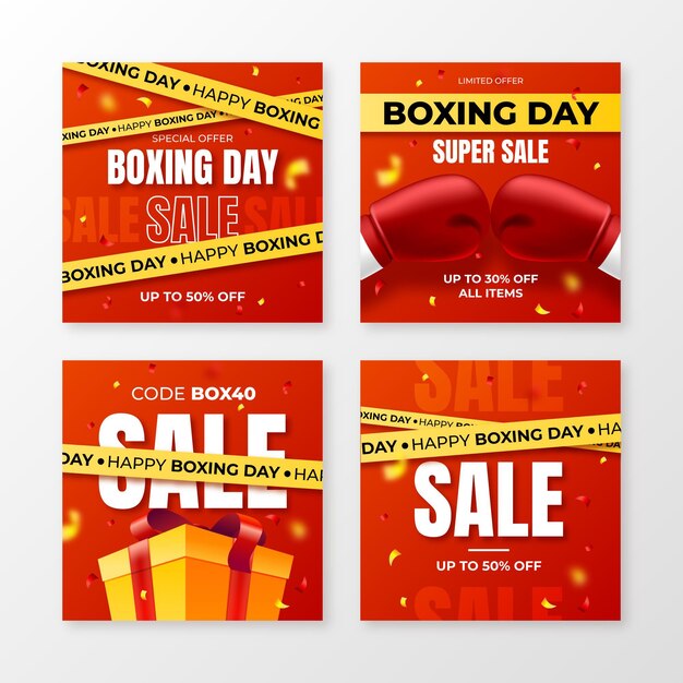 Realistyczna kolekcja postów na instagramie z okazji Boxing Day