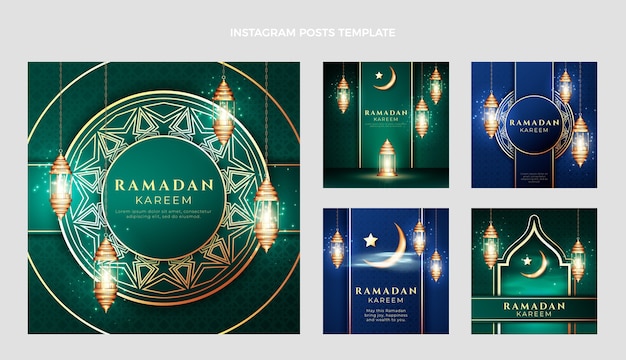 Bezpłatny wektor realistyczna kolekcja postów na ramadan na instagramie