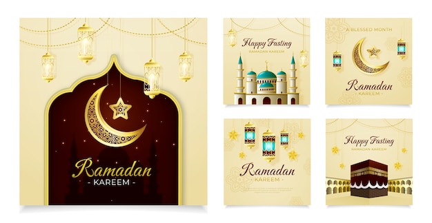 Bezpłatny wektor realistyczna kolekcja postów na ramadan na instagramie