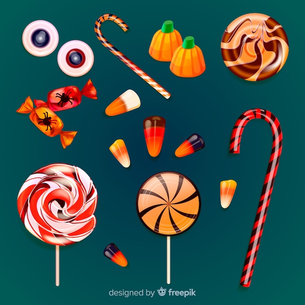 Bezpłatny wektor realistyczna kolekcja pysznych słodyczy halloween