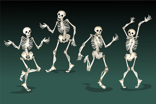 Bezpłatny wektor realistyczna kolekcja szkieletów halloween