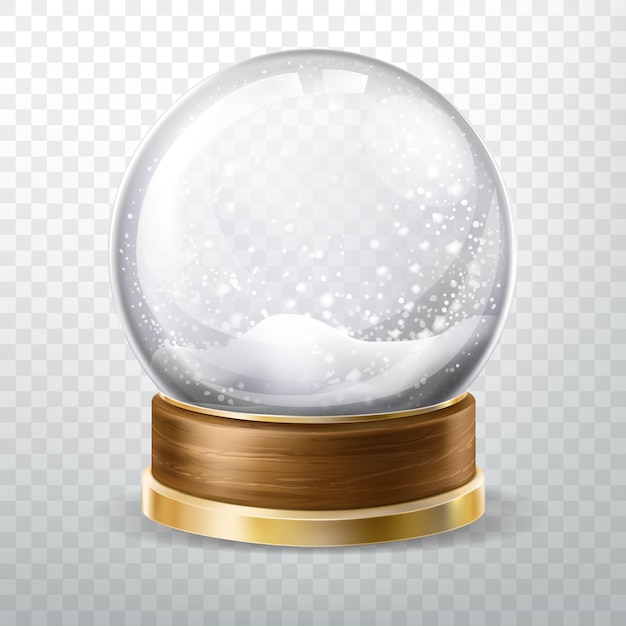 Realistyczna kryształowa kula ziemska z opadającym śniegiem