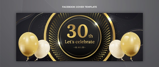 Realistyczna, luksusowa, złota, urodzinowa okładka na facebooku