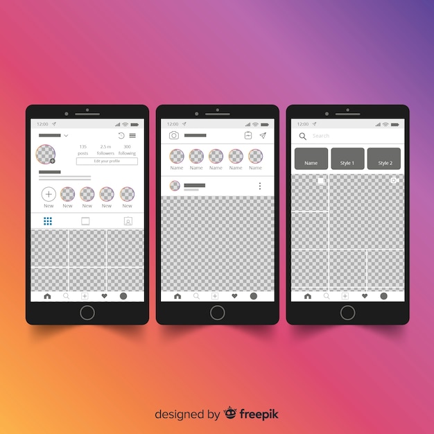 Bezpłatny wektor realistyczna ramka na zdjęcia na instagramie w kolekcji smartfonów